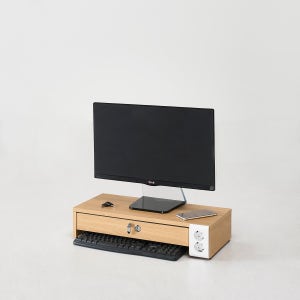 원목모니터받침대 서랍형모니터받침대 책상위모니터받침대 2구형콘센트 KSM-600