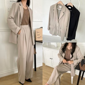 55-120사이즈 빅사이즈 여성 루즈핏 여름 얇은 긴팔 자켓 슬랙스 정장 세트 면접 정장