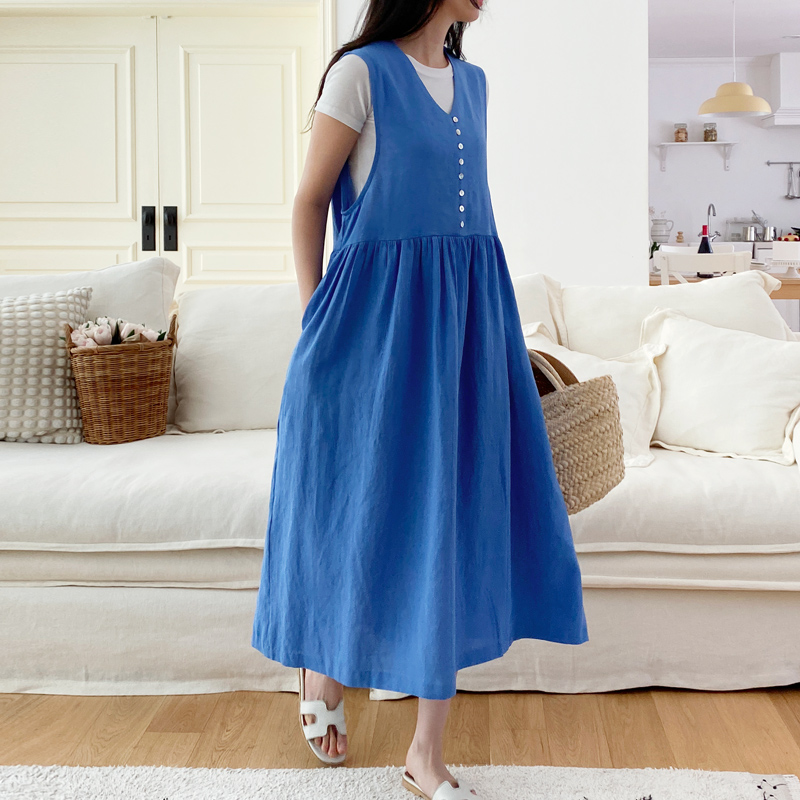 여름 롱 원피스 민소매 셔링 A라인 레이어드 휴양지 임산부 빅사이즈 77 88까지 린넨