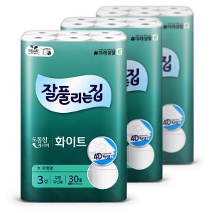 잘풀리는집 도톰한 화이트 화장지 3겹 28m30롤 3팩