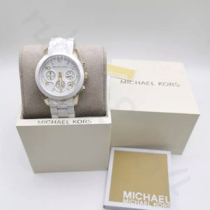 마이클코어스 MK5145 화이트 골드 메탈 실리콘 밴드 여성 패션 손목 시계 미국 발송
