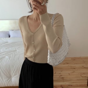 (베이지 당일) 파운더스 오브리 브이넥 골지 슬림핏 봄여름 가디건 5컬러