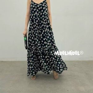 보니따스 보타닉 쉬폰 끈나시 롱 원피스 여름 플라워 슬립원피스/ 핑크 네이비