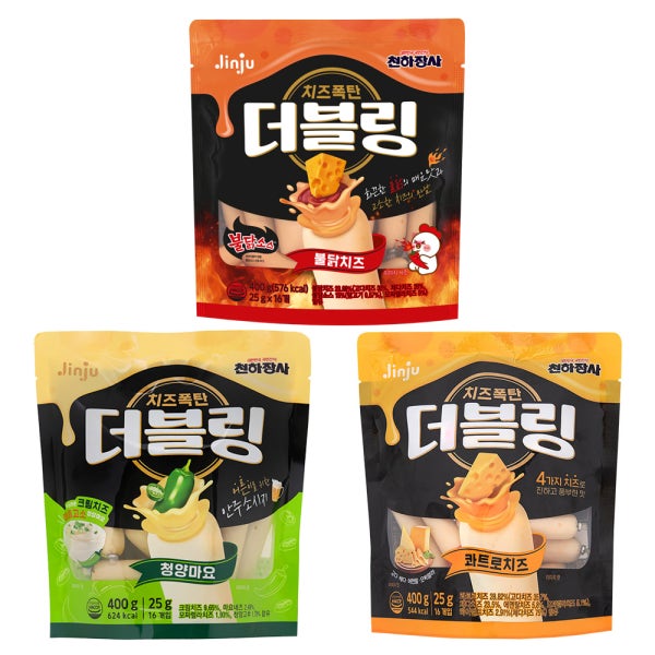 진주햄 천하장사 치즈폭탄 더블링 400g 3개 선택 3종 - 불닭, 청양마요, 콰트로