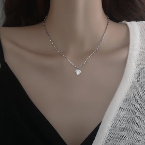 화이트 오팔 러블리 하트 팬던트 쌀알 체인 데일리 여성 목걸이 [실버] N645