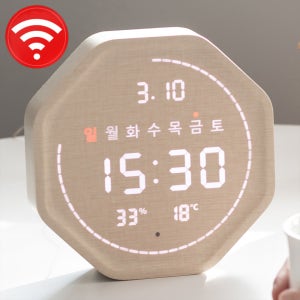 [유선 와이파이] 18cm 팔각 벽걸이 디지털 LED 전자 벽시계 멀티 요일 날짜 온습도