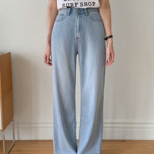 (3가지기장) -5도씨 텐셀 세미 와이드 청바지 여름 일자 밴딩 스판 데님팬츠 키작녀