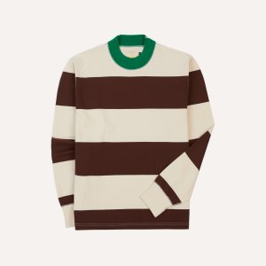 드레익스 Drake’s & Mr. Camel Ecru and Brown Stripe Mock Neck Long-Sleeve Jersey