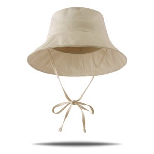 코튼 리본 턱끈 보넷 여성 여름 벙거지모자 챙넓은 버킷햇 물놀이 휴가 바캉스