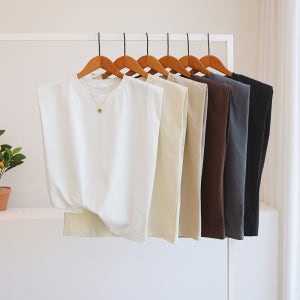 [무배] 네이첼 무지 루즈핏 스판 캡소매 나시 티셔츠