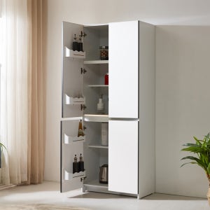 홈카페 틈새 주방 키큰 도어수납장 냉장고형 애니스 화이트 600mm, 5단, 화이트