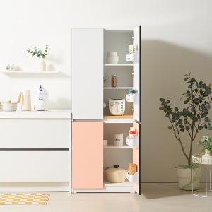 홈카페 틈새 주방 키큰 도어수납장 냉장고형 애니스 핑크 600mm, 5단, 핑크