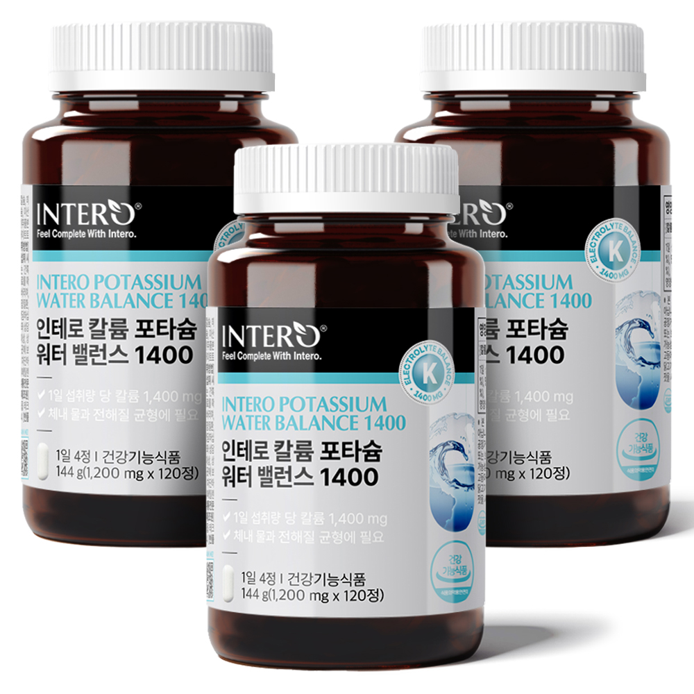 인테로 칼륨 영양제 <b>포타슘</b> 워터 밸런스 전해질 120정, 3개