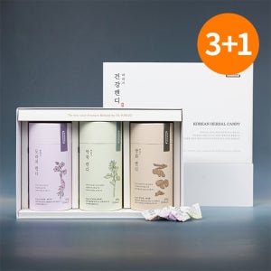 [3+1] 바라기 건강캔디 3종 선물세트 지관통 쇼핑백 부모님 도라지 약쑥 쌍화 405g, 4개
