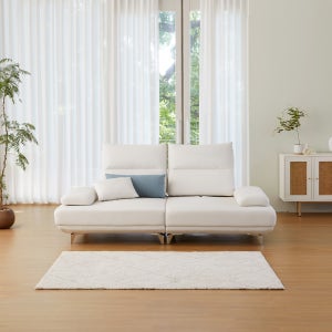 유씨엠 로렌 패브릭 소파 스윙 거실 아쿠아텍스 코너형 쇼파 스툴미포함, 크림베이지, 3인용