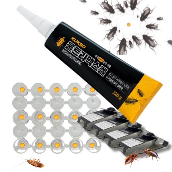 바퀴벌레약 울트라맥스겔 220g 먹이통30개+ 바퀴벌레트랩 끈끈이 바퀴벌레 퇴치 없애는법