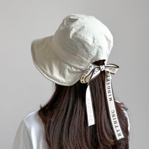 리본 얇은 바스락 코튼 와이어챙 버킷햇 여름 여성 벙거지 보넷 모자 3color