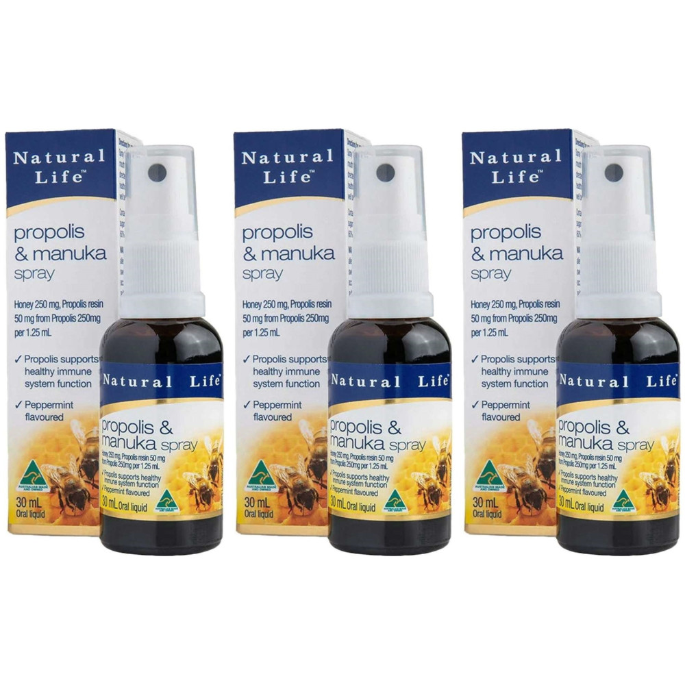 내추럴 라이프 프로폴리스 &amp; 마누카 허니 스프레이 30ml 3개입 <b>목</b> 건강 면역 구강용 강사 <b>목관리</b>