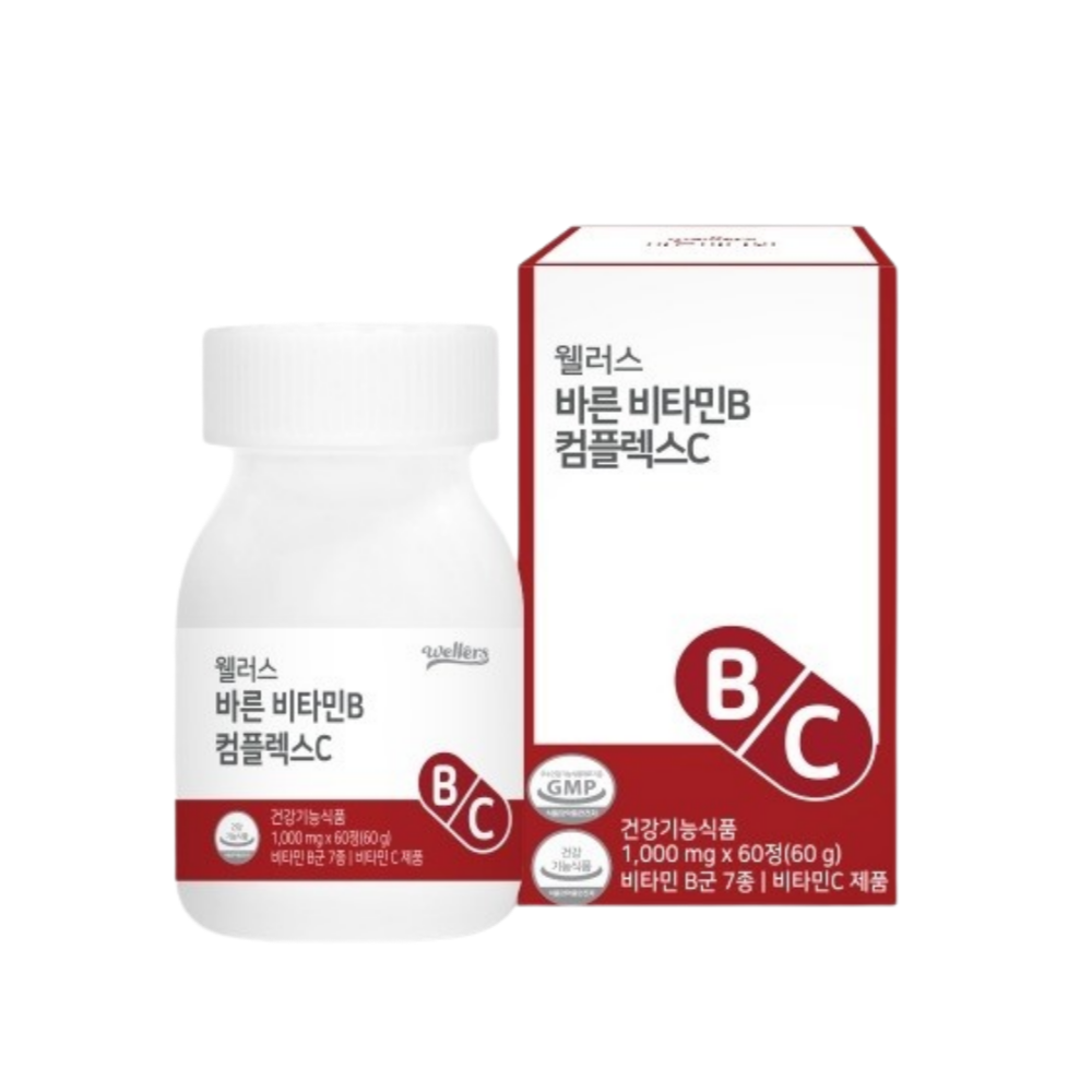 웰러스 바른 <b>비타민</b>B 컴플렉스 <b>비타민</b>C 1000mg 60정