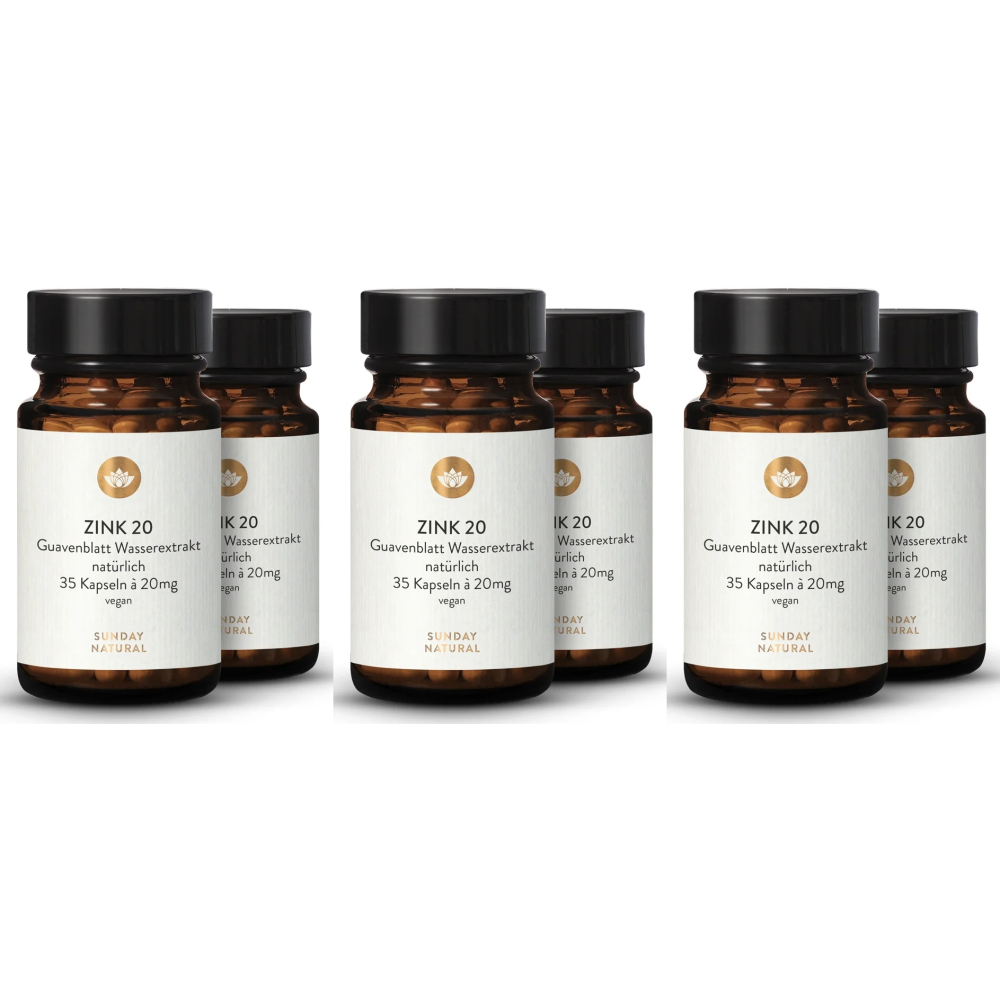 독일 선데이내츄럴 <b>구아바잎 추출물</b> 500mg 아연 20mg 비건 35캡슐 6팩