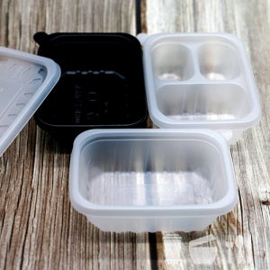 반죽용기 300ml 소 사각 반투명 검정 흑색 3칸 600개 반찬 국물 다용도포장용기(EH)