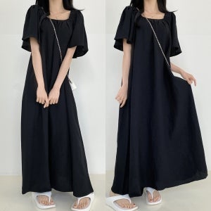 여리여리 빅사이즈 셔링 스퀘어넥 날개소매 A라인 플레어 롱 원피스