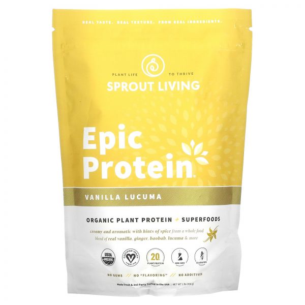 Sprout Living, Epic Protein, 바닐라 <b>루쿠마</b>, 455g(16oz)