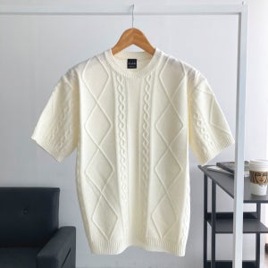 남자반팔니트 꽈배기 피셔 라운드 플로 커플 공용 댄디