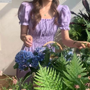 브리니 엠보 스퀘어넥 스모크밴딩 퍼프 롱 원피스 3col 여름 리본 매듭 도트 제이플로우