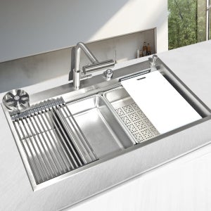 프로맘 멀티 싱크볼 레인도트 EM860 엠보 나노 코팅 사각 스테인레스 씽크볼 교체