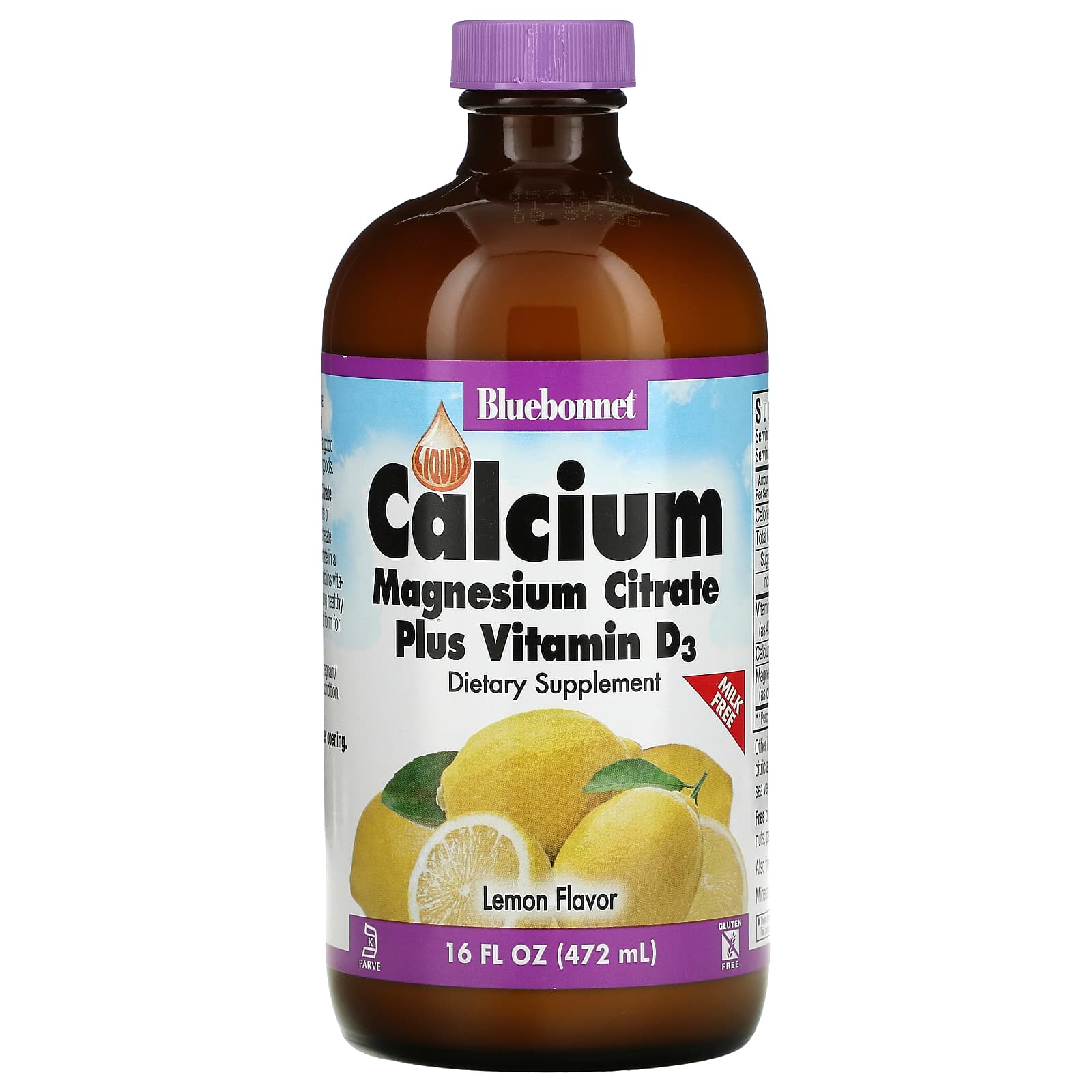 블루보넷 <b>리퀴드 칼슘</b> 비타민D3 마그네슘 시트레이트 내추럴 <b>레몬</b> 472ml