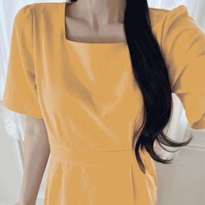 이푼아이 린넨 양트임 스퀘어넥 반팔 롱 미니 원피스