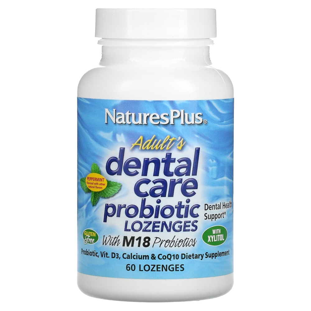 <b>NaturesPlus</b> 성인용 <b>치아</b> 케어 프로바이오틱 천연 페퍼민트 향료 사탕 정제 60정