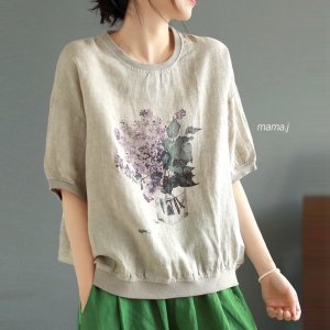 중년여성 린넨 라일락 퍼프 블라우스 50대 엄마옷 마담 여름