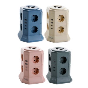 텔로 컬러 12구 타워 멀티탭 USB C타입 충전 큐브 콘센트