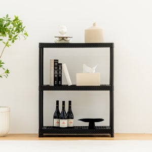 플라스틱 다용도실 3단 선반 무타공 선반 다용도 무볼트 선반장 600 블랙