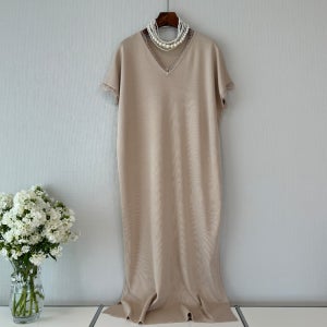 레이스 포인트 V넥 썸머 니트 롱원피스 3컬러