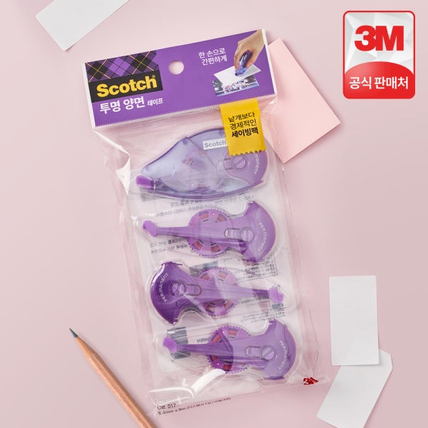 3M본사직영몰 3M 스카치 풀테이프 투명 양면 테이프 017(8.4mmx8m) 디스펜서+리필 3개