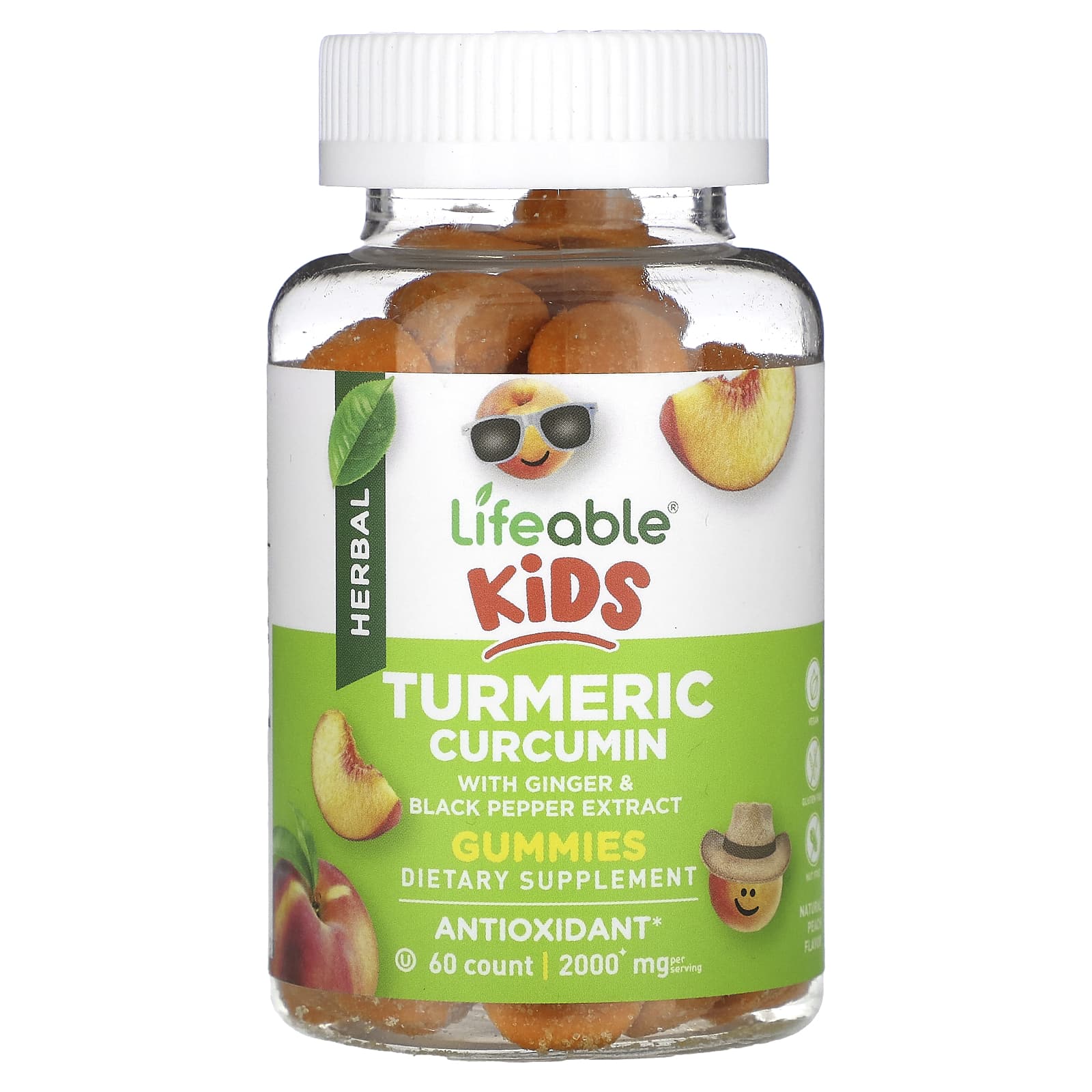 라이퍼블 Kids <b>터메릭</b> 커큐민 구미젤리 내추럴 피치 1000 mg 60 구미