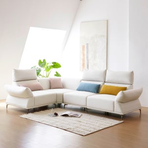 유씨엠 클레어 패브릭소파 거실 아쿠아텍스 코너형 쇼파 스툴포함, 크림베이지, 5인용