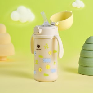 그린핑거 베베그로우 원터치캡 디자인 빨대컵 280ml(옐로우) (핸들 포함) / 5개월 이상~,유아용 물병,물통,물컵,유아컵