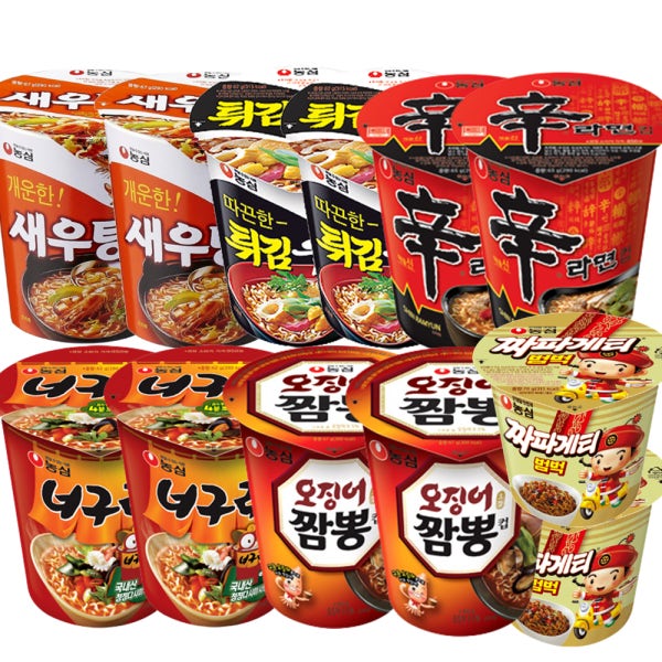 컵라면 소컵 새우탕면 튀김우동 신라면컵라면 너구리 오징어짬뽕 짜파범벅 각2개씩 작은컵