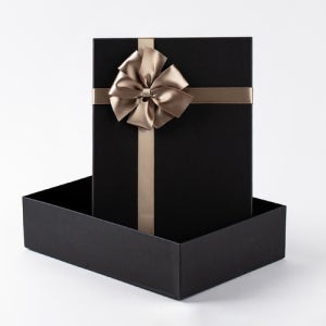 R1 고급 무지 싸바리 블랙상자 골드꽃리본 35X25X9 쿠키박스