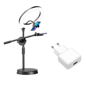 플라이트-E 수직 탁상용 휴대폰 영상 사진 촬영 거치대 + 조명26 + IN거치대 + USB 충전기 풀세트 FLE-UL26IN