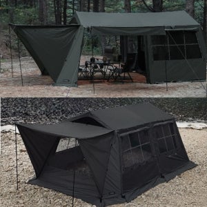 카즈미 와일드 필드 오스카 하우스 텐트 카키 캐빈형 캠핑 전면 TPU창 포함