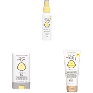 Sun Bum 베이비 Bum SPF 50 선스크린 스프레이 & 베이비 SPF 50 선스크린 스틱 & m SPF 50 선스크린 로션 여름휴가 자외선차단 선케어 미국직구 1세트 89m