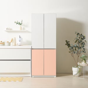 홈카페 틈새 주방 키큰 도어수납장 냉장고형 애니스 핑크 700mm, 5단, 핑크