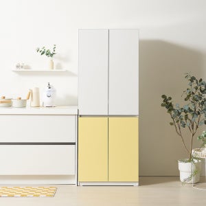 홈카페 틈새 주방 키큰 도어수납장 냉장고형 애니스 옐로우 700mm, 5단, 옐로우