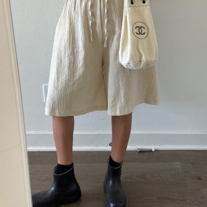 보니따스 와이드 반팬츠 가볍고 시원한 밴딩 버뮤다 7부 통바지/ 블랙 베이지