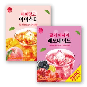 송원 우리차 제로슈가 피치망고 아이스티 50T+딸기 아사이 레모네이드 50T